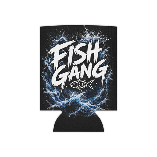 Can Cooler - "Fish Gang" Wave Design Beverage Koozie for Anglers & Boating Enthusiasts