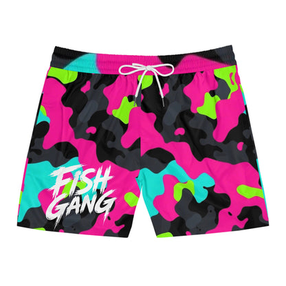 Men's Mid-Length Swim Shorts | Fish Gang | Neon Mix