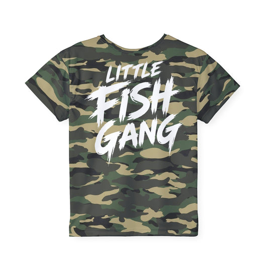 Kids Long Sleeve 100% Polyester Shirt | Little Fish Gang | Green Camo