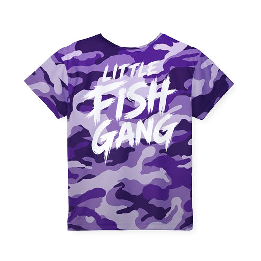 Kids Long Sleeve 100% Polyester Shirt | Little Fish Gang | Purple Camo