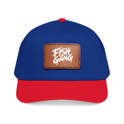 Mid Profile Baseball Cap with Leather Patch (Fish Gang)