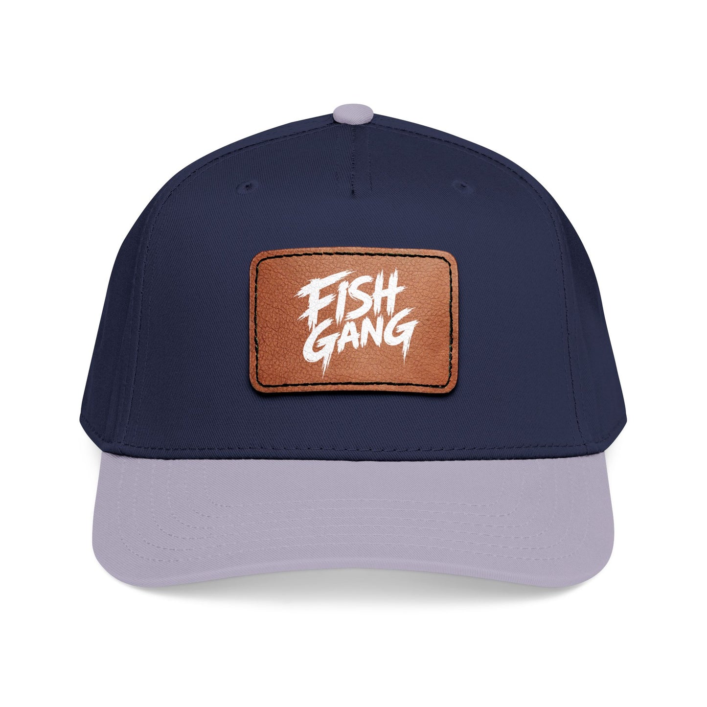 Mid Profile Baseball Cap with Leather Patch (Fish Gang)