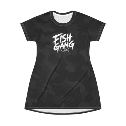 Fish Gang Logo T-Shirt Dress | Black Camo