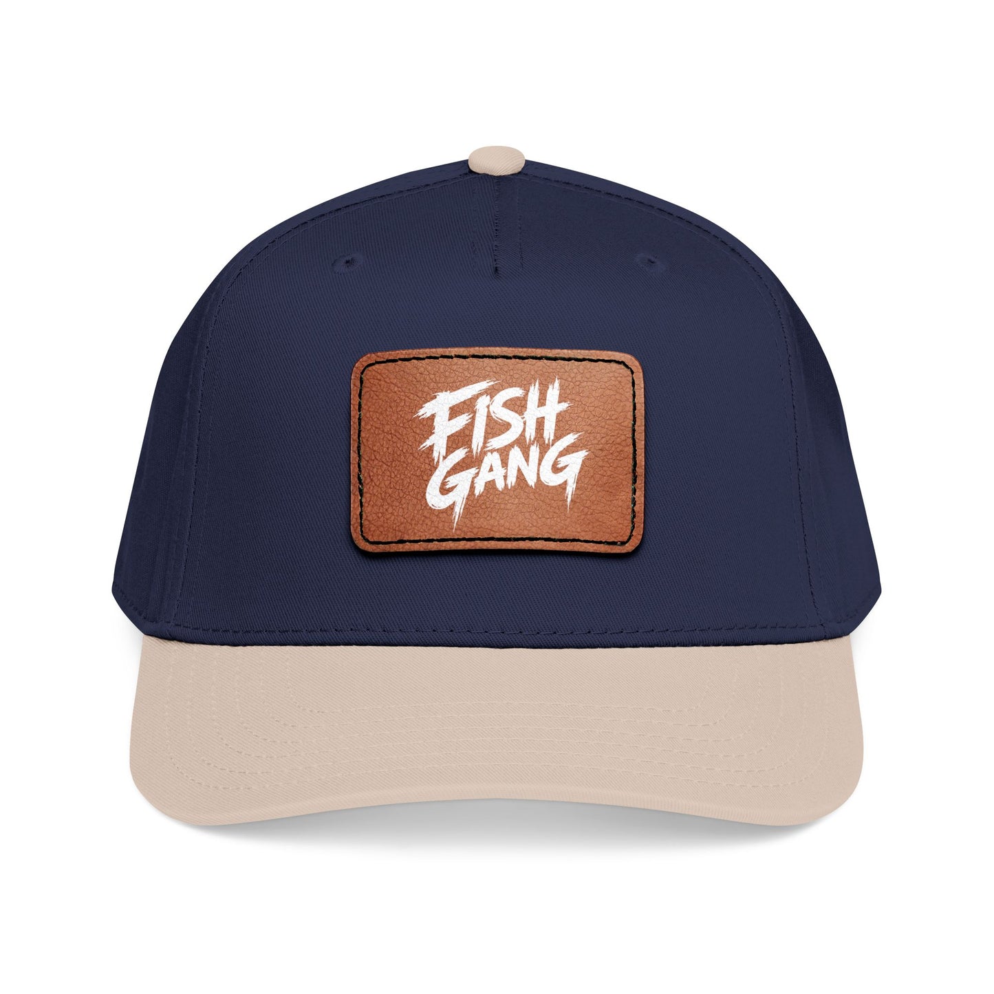 Mid Profile Baseball Cap with Leather Patch (Fish Gang)
