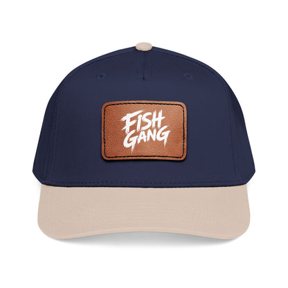 Mid Profile Baseball Cap with Leather Patch (Fish Gang)