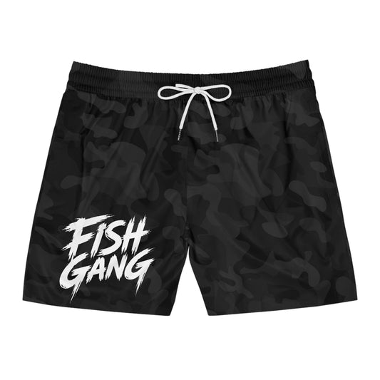 Men's Mid-Length Swim Shorts | Fish Gang | Black Camo