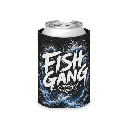 Can Cooler - "Fish Gang" Wave Design Beverage Koozie for Anglers & Boating Enthusiasts