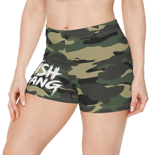 Green Camo "Fish Gang" Women's Shorts — Stretch Swim/Active