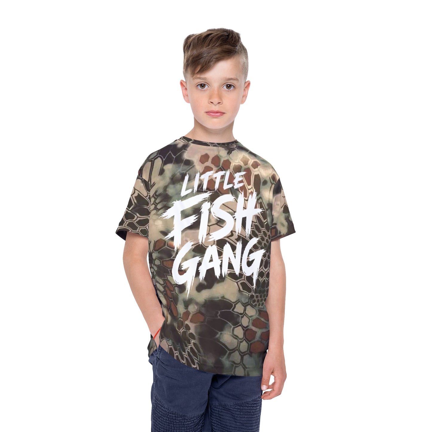 Kids Long Sleeve 100% Polyester Shirt | Little Fish Gang | Kryptek Camo