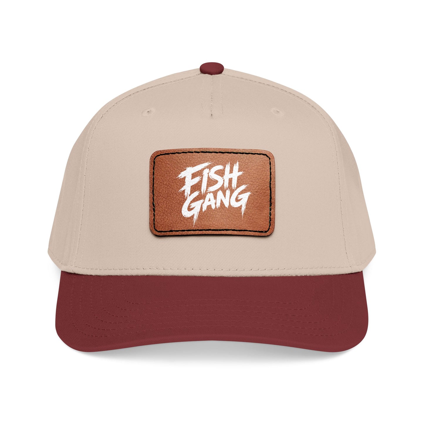 Mid Profile Baseball Cap with Leather Patch (Fish Gang)