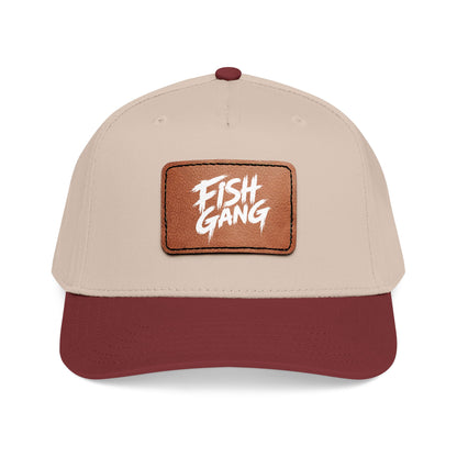 Mid Profile Baseball Cap with Leather Patch (Fish Gang)