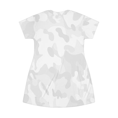 Fish Gang Logo T-Shirt Dress | White Camouflage All-Over Print