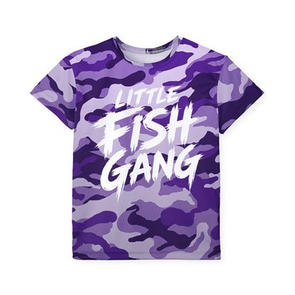 Kids Long Sleeve 100% Polyester Shirt | Little Fish Gang | Purple Camo