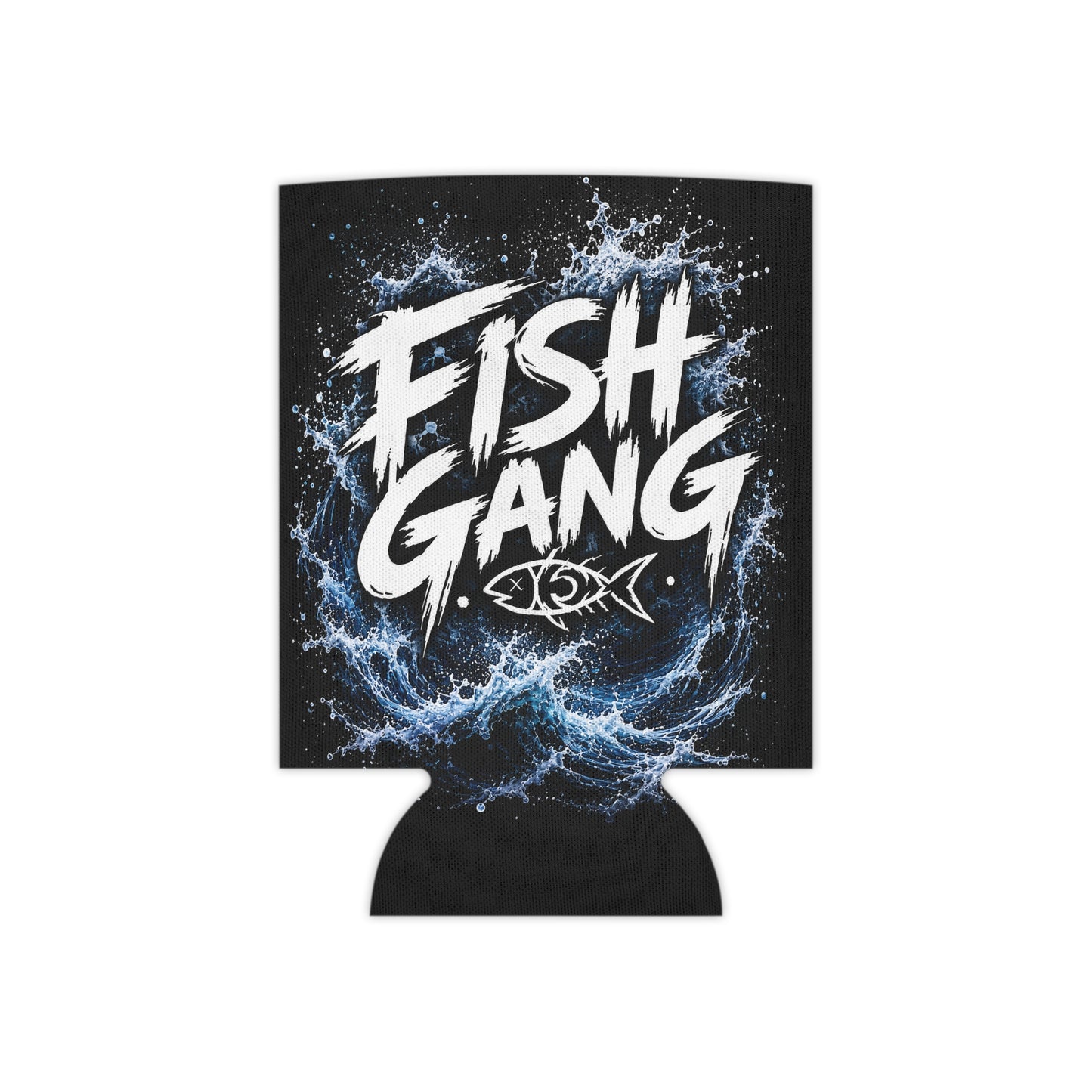 Can Cooler - "Fish Gang" Wave Design Beverage Koozie for Anglers & Boating Enthusiasts
