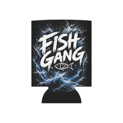 Can Cooler - "Fish Gang" Wave Design Beverage Koozie for Anglers & Boating Enthusiasts