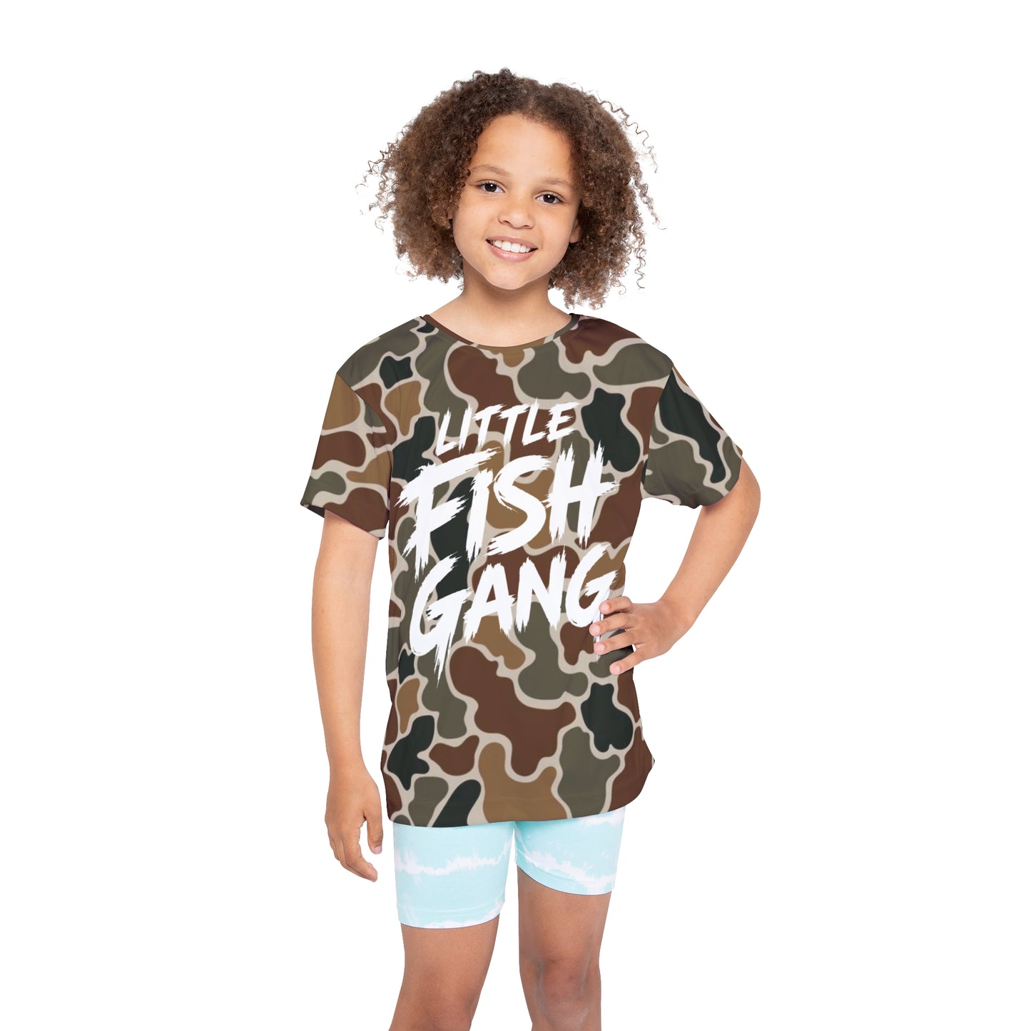 Kids Long Sleeve 100% Polyester Shirt | Little Fish Gang | Duck Camo