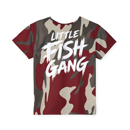 Kids Long Sleeve 100% Polyester Shirt | Little Fish Gang | Red Camo