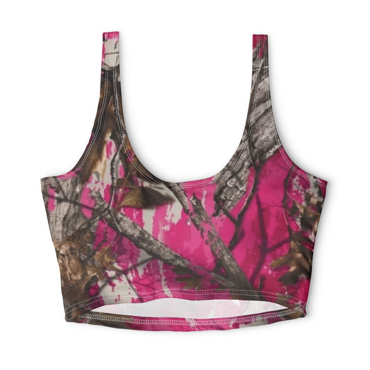 Swamp Gang Pink Mossy Oak Camo Sports Bra | 100% Polyester