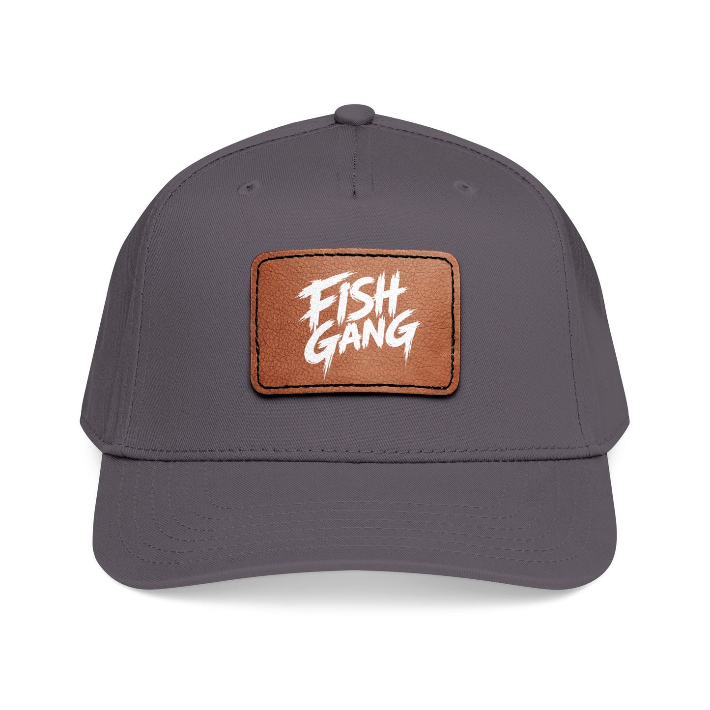 Mid Profile Baseball Cap with Leather Patch (Fish Gang)
