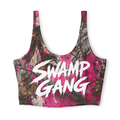 Swamp Gang Pink Mossy Oak Camo Sports Bra | 100% Polyester