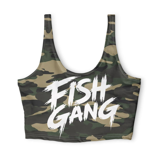 Fish Gang Green Camo Sports Bra | 100% Polyester