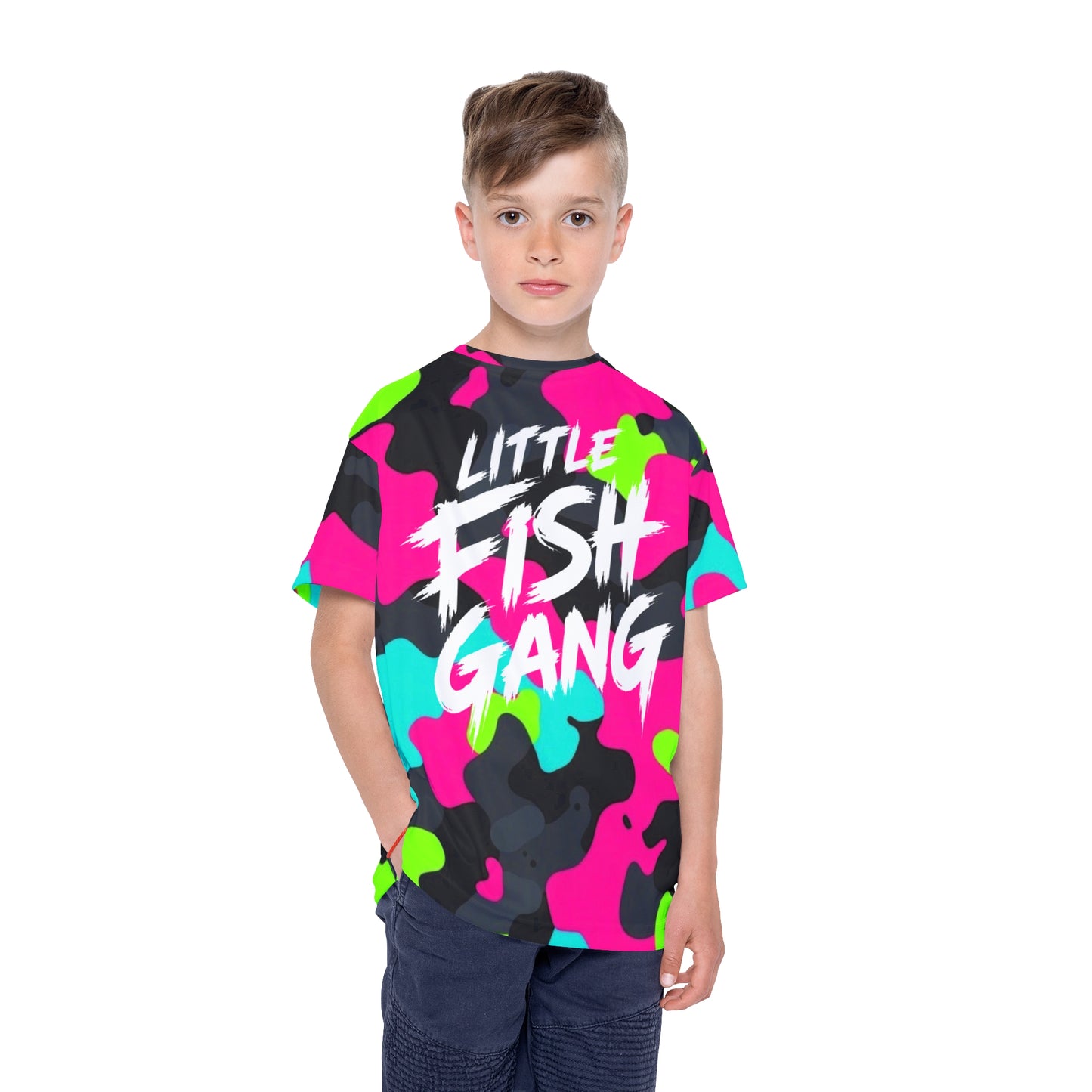 Kids Long Sleeve 100% Polyester Shirt | Little Fish Gang | Neon Mix