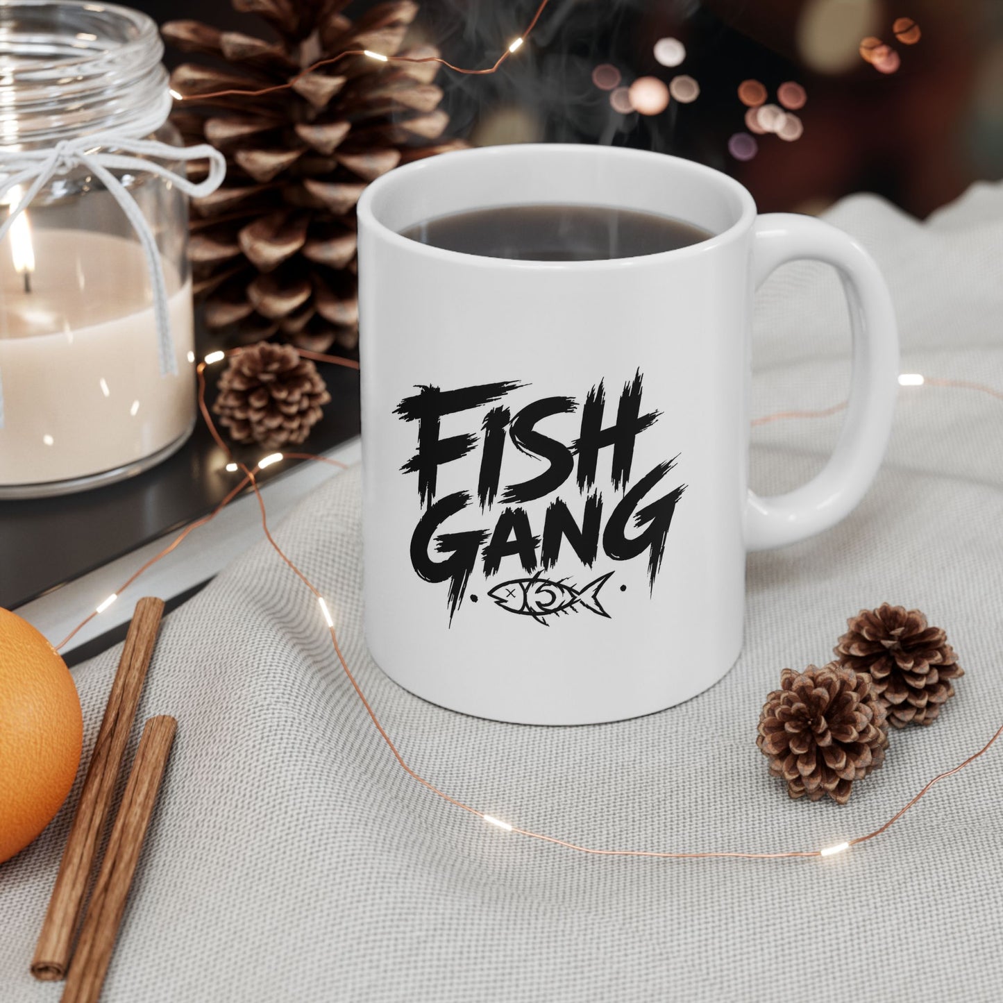 Ceramic Mug - 'Fight Gang' Bold Brush Script Coffee Cup (11oz, 15oz)