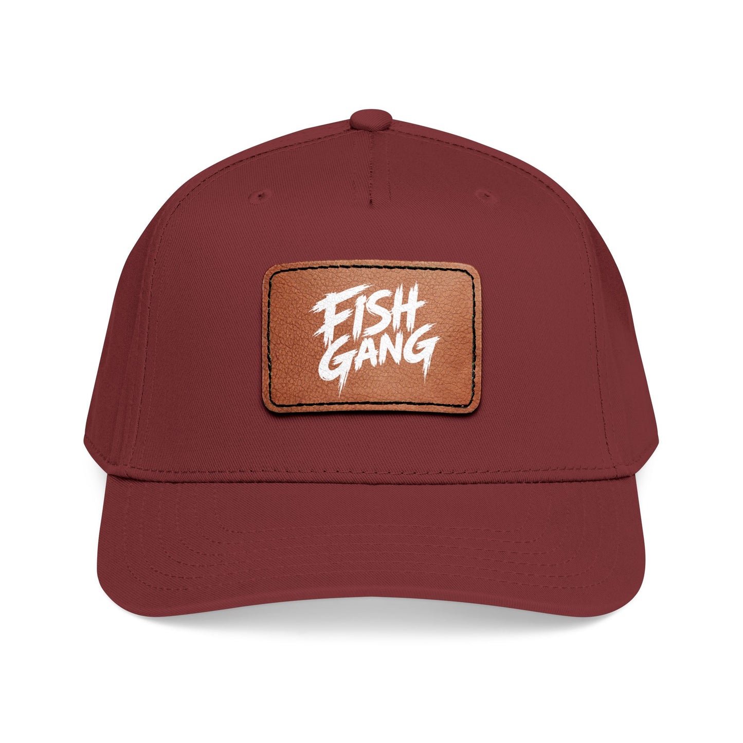 Mid Profile Baseball Cap with Leather Patch (Fish Gang)