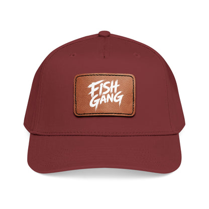 Mid Profile Baseball Cap with Leather Patch (Fish Gang)