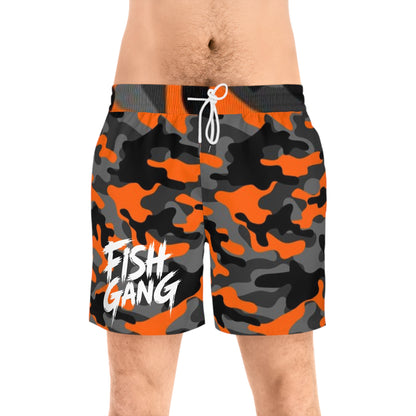 Men's Mid-Length Swim Shorts | Fish Gang | Orange Camo