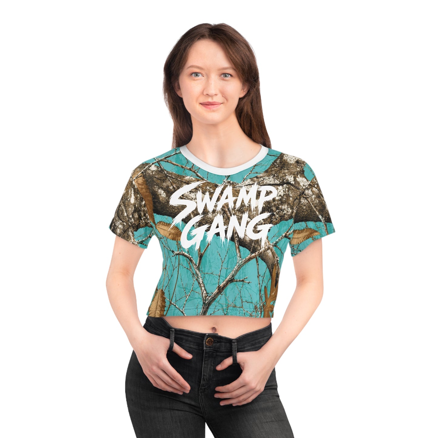 Women’s Crop Tee | Swamp Gang | Teal Mossy Oak Camo
