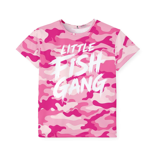 Kids Long Sleeve 100% Polyester Shirt | Little Fish Gang | Pink Camo