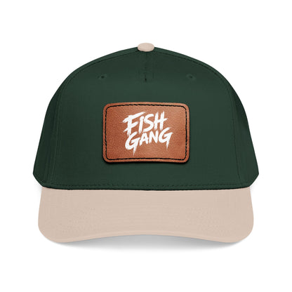 Mid Profile Baseball Cap with Leather Patch (Fish Gang)