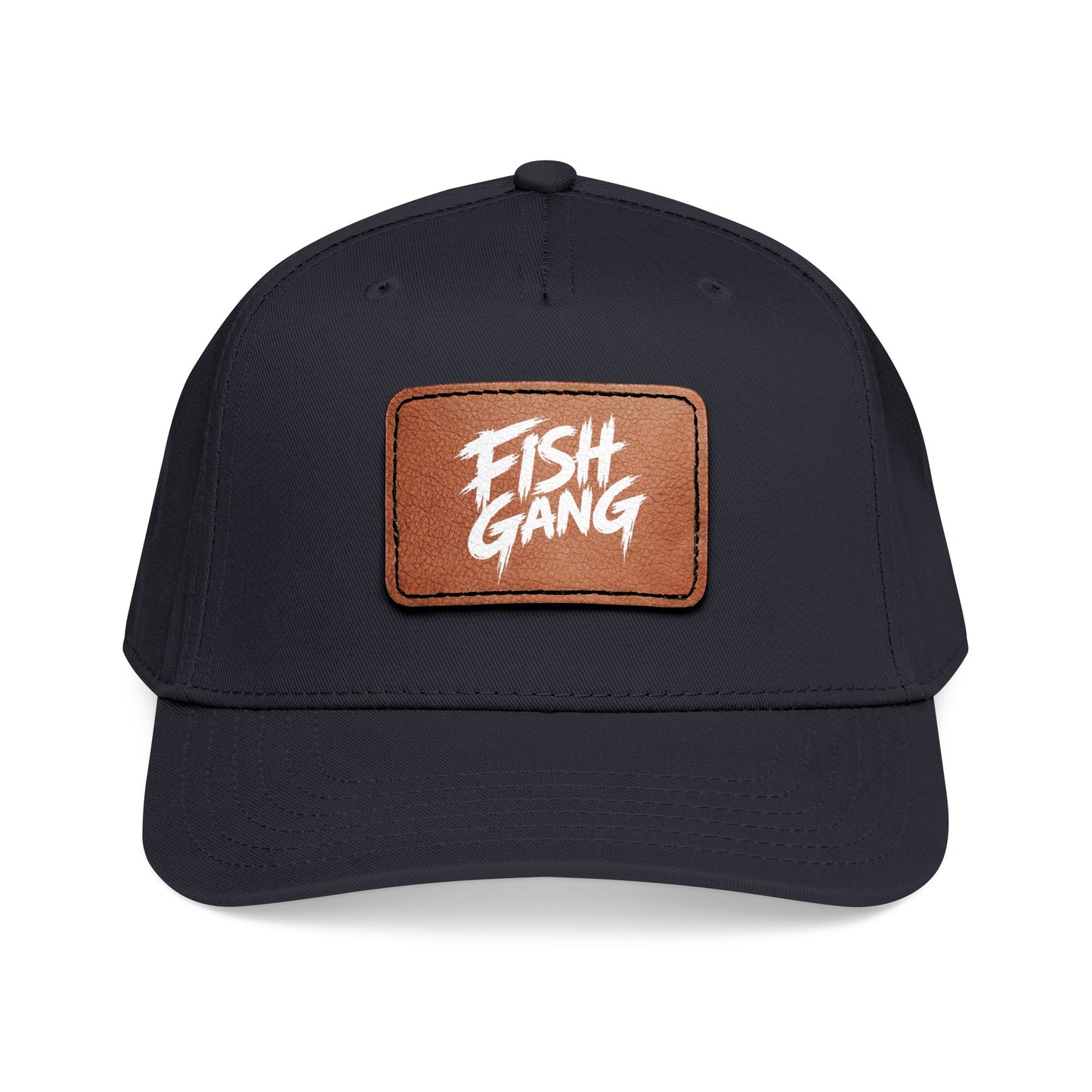 Mid Profile Baseball Cap with Leather Patch (Fish Gang)