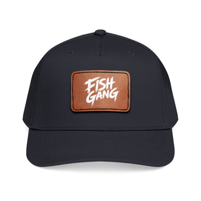 Mid Profile Baseball Cap with Leather Patch (Fish Gang)