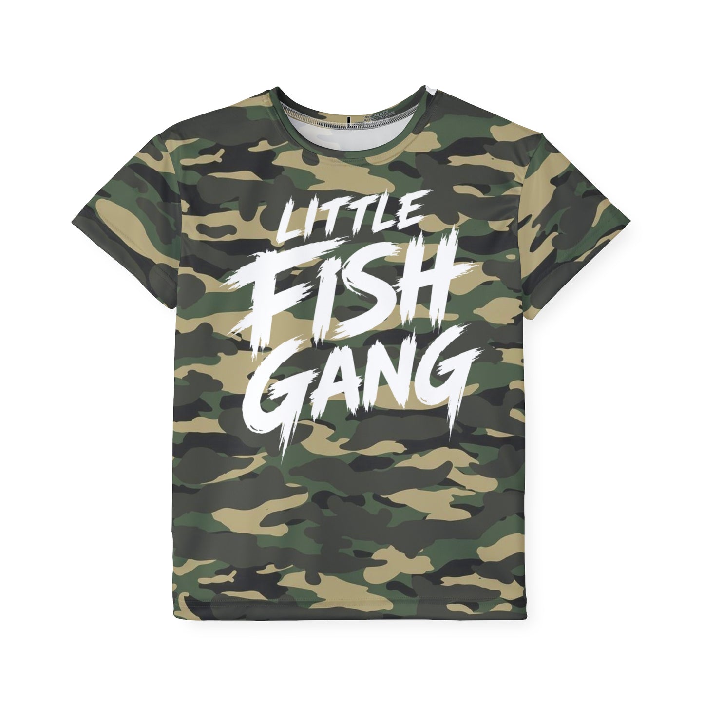 Kids Long Sleeve 100% Polyester Shirt | Little Fish Gang | Green Camo