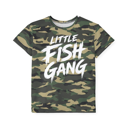 Kids Long Sleeve 100% Polyester Shirt | Little Fish Gang | Green Camo