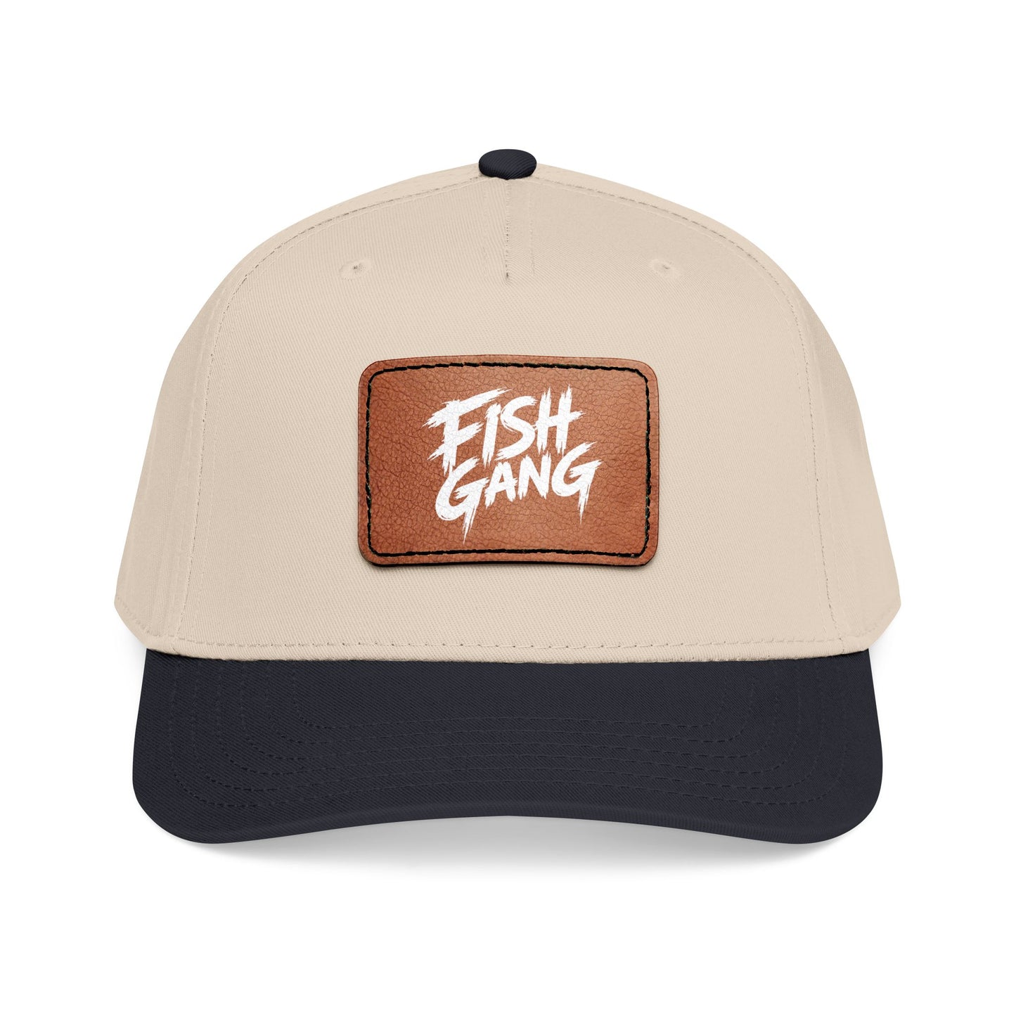 Mid Profile Baseball Cap with Leather Patch (Fish Gang)