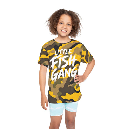 Kids Long Sleeve 100% Polyester Shirt | Little Fish Gang | Yellow Camo