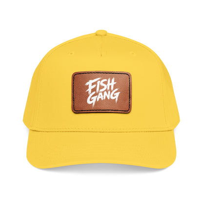 Mid Profile Baseball Cap with Leather Patch (Fish Gang)