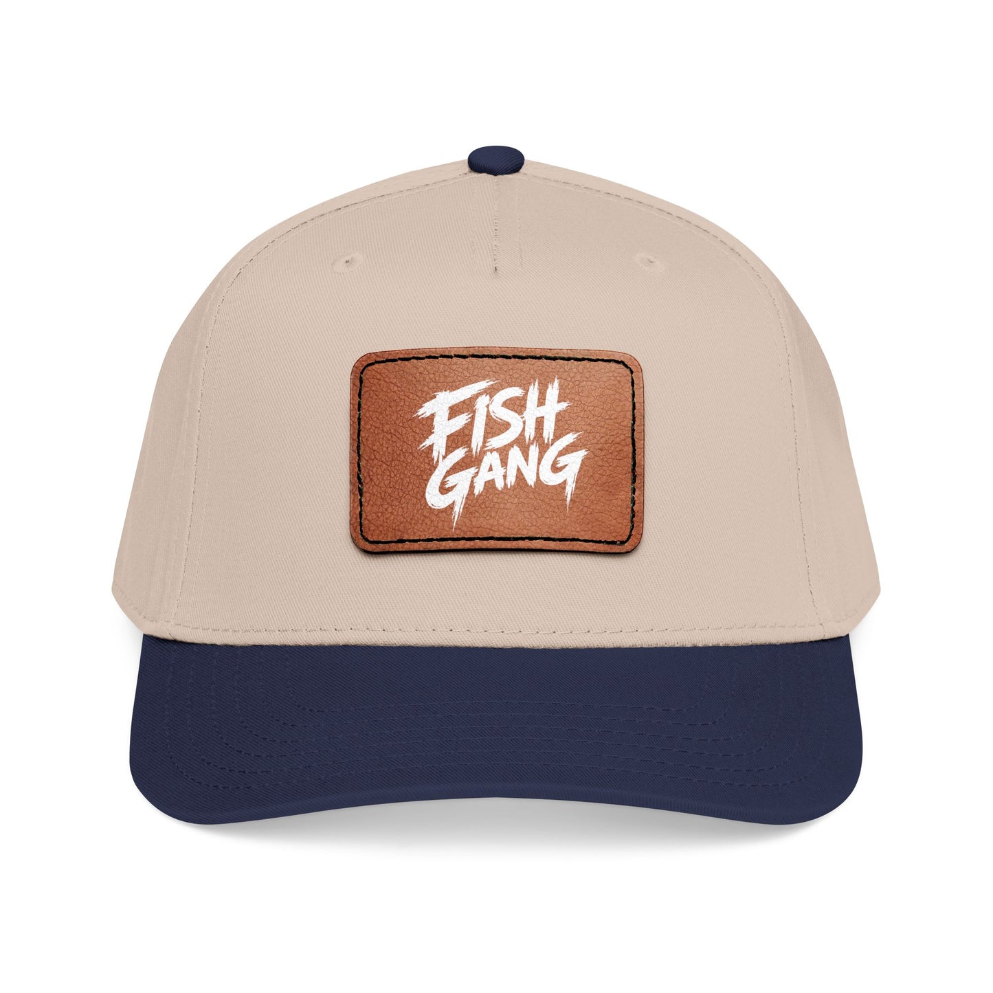 Mid Profile Baseball Cap with Leather Patch (Fish Gang)