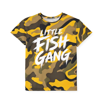 Kids Long Sleeve 100% Polyester Shirt | Little Fish Gang | Yellow Camo