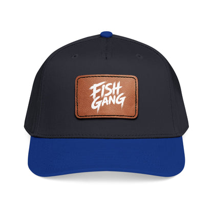 Mid Profile Baseball Cap with Leather Patch (Fish Gang)