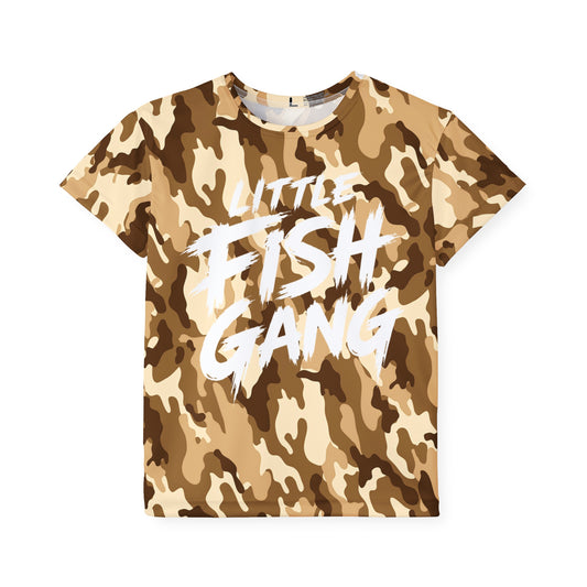 Kids Long Sleeve 100 % Polyester Shirt | Little Fish Gang | Desert Camo