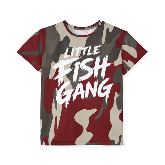 Kids Long Sleeve 100% Polyester Shirt | Little Fish Gang | Red Camo