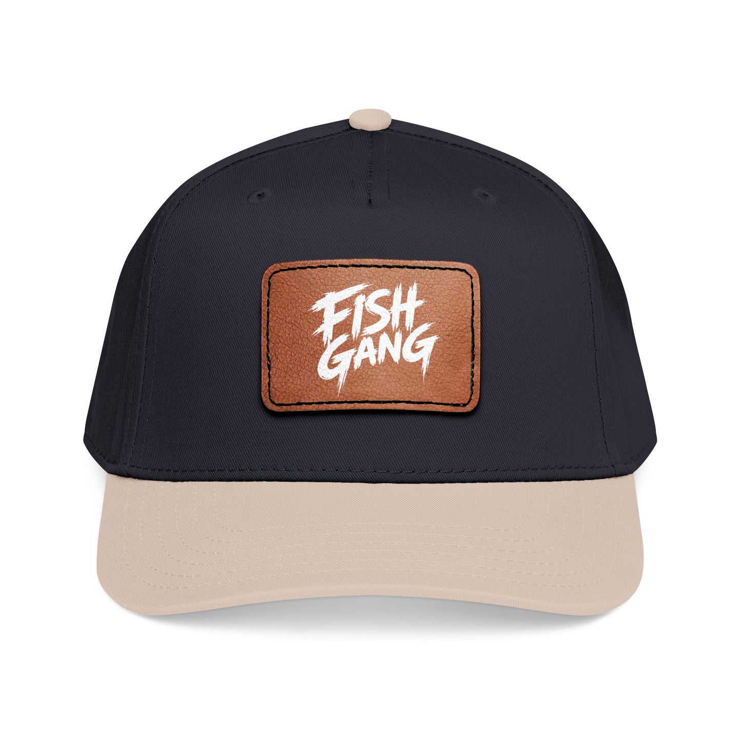 Mid Profile Baseball Cap with Leather Patch (Fish Gang)