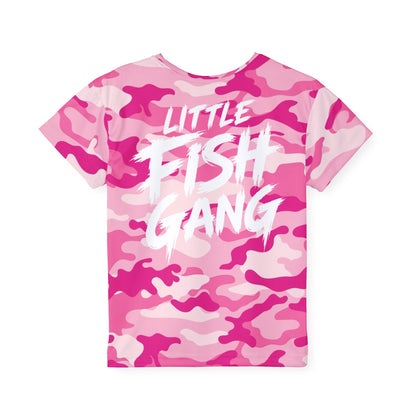 Kids Long Sleeve 100% Polyester Shirt | Little Fish Gang | Pink Camo