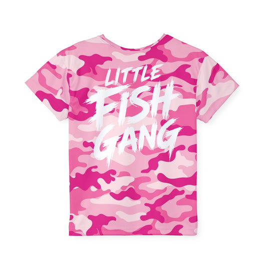 Kids Long Sleeve 100% Polyester Shirt | Little Fish Gang | Pink Camo