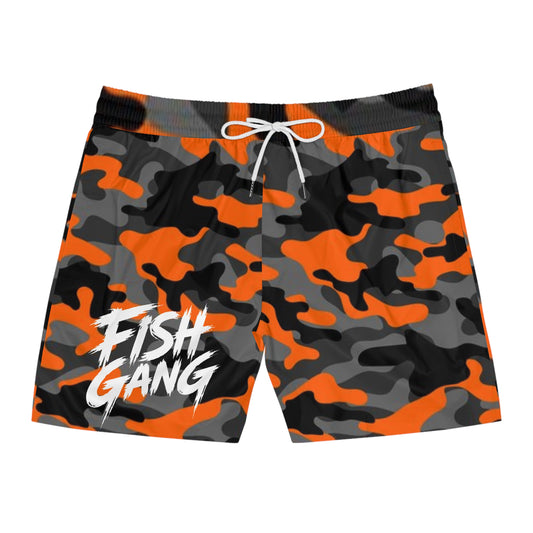 Men's Mid-Length Swim Shorts | Fish Gang | Orange Camo