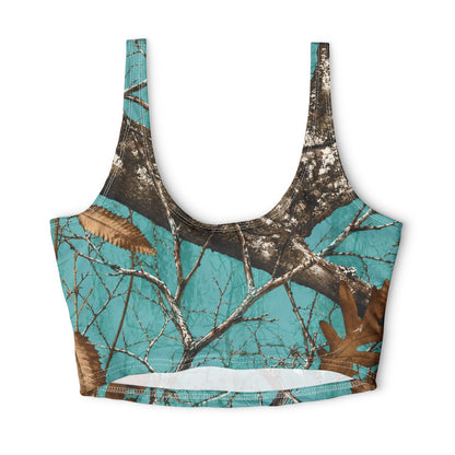 Swamp Gang Teal Mossy Oak Camo Sports Bra | 100% Polyester